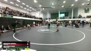 157 lbs Champ. Round 1 - Bronson Newell, Worland vs Brayden Dykes, Torrington
