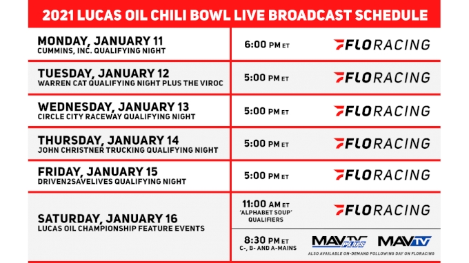 2023 chili bowl schedule