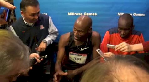 Bernard Lagat surrounded after American 5k Record at Millrose Games 2012