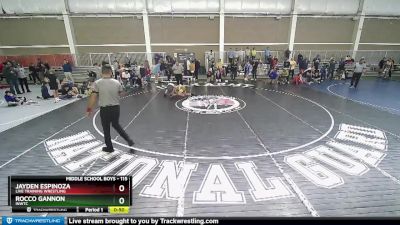 115 lbs 1st Place Match - Rocco Gannon, INWTC vs Jayden Espinoza, Live Training Wrestling