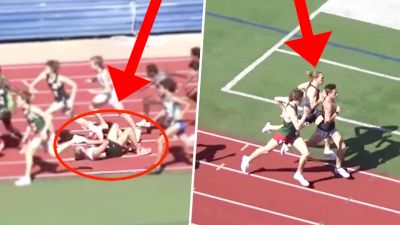 Runner Wipes Out, Kicks Down Inside For Comeback Win