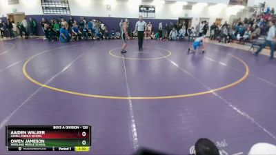 120 lbs Quarterfinal - Owen Jameson, Worland Middle School vs Aaiden Walker, Lovell Middle School
