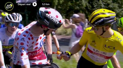 Tadej Pogacar signs Wout Poels Jersey During Stage 21