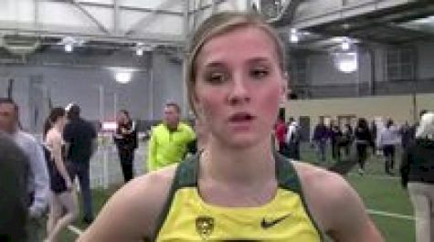 Brianne Theisen after running 400m and 60 hurdles at 2012 MPSF Indoor Championships