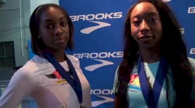Jennifer Madu and Myasia Jacobs after going 2-3 in girls 60 meters at Brooks PR Invitational 2012