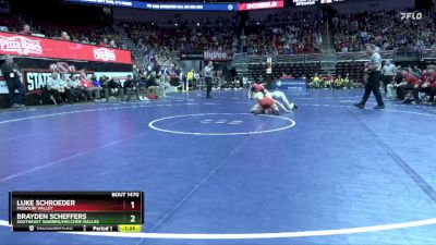 1A-126 lbs Cons. Round 4 - Luke Schroeder, Missouri Valley vs Brayden Scheffers, Southeast Warren/Melcher-Dallas