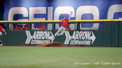 Dillon Carter Robs One At The Wall At The State Farm College Baseball Showdown