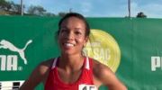 Aisha Praught estatic with huge steeple PR 9.51 at 2012 Mt. Sac Relays