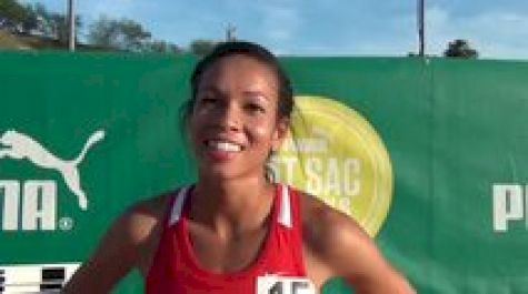 Aisha Praught estatic with huge steeple PR 9.51 at 2012 Mt. Sac Relays