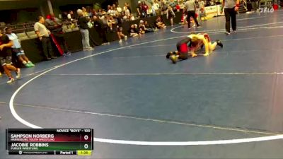 100 lbs Quarterfinal - Jacobie Robbins, Purler Wrestling vs Sampson Norberg, Harrisburg Youth Wrestling