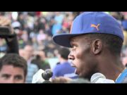 Usain Bolt after slow win 10.04 at Ostrava Golden Spike 2012