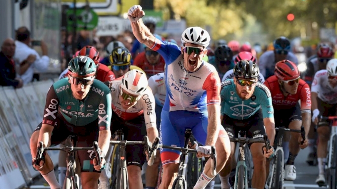 Arnaud Demare celebrates Winning the 2022 Paris-Tours