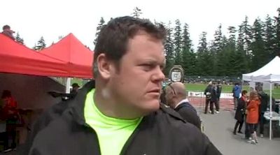 Dylan Armstrong shows the fans what they want in the shotput, also clears up rumors of the NFL at 2012 Harry Jerome Classic