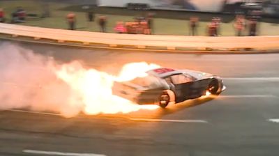 Jacob Heafner's Car Goes Up In Flames During CARS Tour Race At Ace Speedway