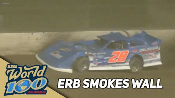 Dennis Erb, Jr. Into Wall Hard While Leading World 100 Heat Race