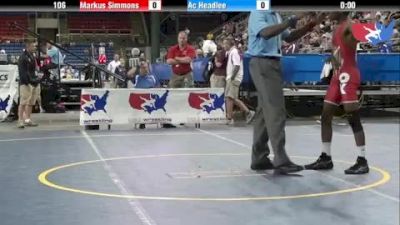 106 lbs round-6 Markus Simmons Oklahoma vs. Ac Headlee Pennsylvania