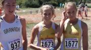Peyton Bilo(1st) and Lauren LaRocco(3rd) of St. Francis and Granada's Megan McCandless(2nd) after Girl's varsity large school race at 2012 Ed Sias XC Invite