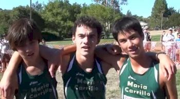 Maria Carrillo's Jordan Scobey(12th), Evan Drake(21st), and Ryan Nguyen](16th) after Boy's frosh soph race at 2012 Ed Sias XC Invitational