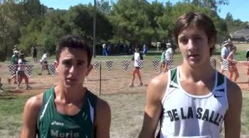 Maria Carrillo's Ryan Anderson(2nd) and De La Salle's Luke Williams(1st) after Boy's large school varsity race Miramonte squad after Boy's f:s JV Unlimited race at 2012 Ed Sias XC Invite