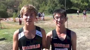 Vacaville's Tim Beckman(2nd) and Liang Chin Su(10th) after Boy's FS JV Unlimited race at 2012 Ed Sias XC Invite