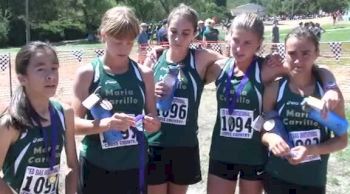 Victorious Maria Carrillo squad after Girl's fs race at 2012 Ed Sias XC Invite