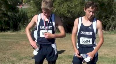 Carlmont's Franklin Rice(1st) and Sean Luna(3rd) after JV Boys Unlimited after race at 2012 DLS CHS Nike Invite