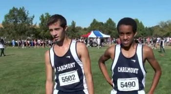 Carlmont's Owen Lee(2nd) and Michael Bereket(3rd) after FS Boys race at the 2012 DLS CHS Nike Invite