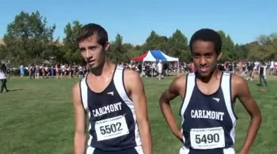 Carlmont's Owen Lee(2nd) and Michael Bereket(3rd) after FS Boys race at the 2012 DLS CHS Nike Invite