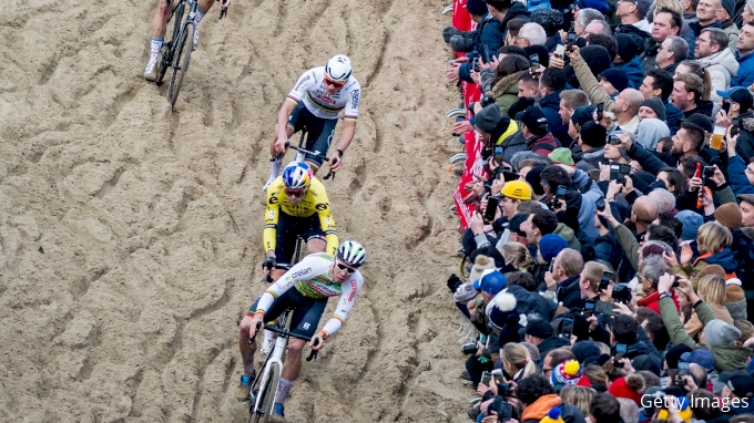 Wout van Aert and Mathieu van der Poel racing the 2024 Koksijde Cyclocross race