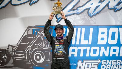 Tanner Carrick Reacts After Monday Chili Bowl Prelim Victory