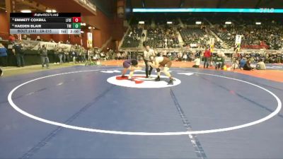 2A-215 lbs Quarterfinal - Emmett Coxbill, Lingle-Ft. Laramie/Southeast vs Haeden Blair, Thermopolis