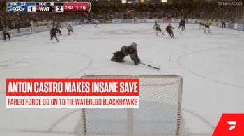 Fargo Force Goaltender Anton Castro Makes Incredible Save Before Team Ties It Vs Waterloo Blackhawks