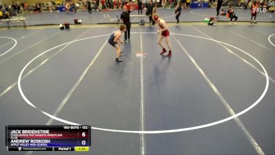 132 lbs Quarterfinal - Jack Bridenstine, Coon Rapids Mat Bandits Wrestling Club vs Andrew Roskosh, Apple Valley High School