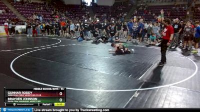 96 lbs Champ. Round 1 - Gunnar Roddy, Wrecking Crew Wrestling Club vs Brayden Johnson, Pikes Peak Warriors Wrestling