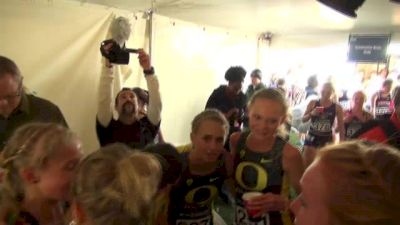 Jordan Hasay after race with emotional Oregon women hearing news at 2012 NCAA XC Champs