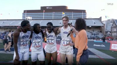 TCU Men React To Winning The Men's Sprint Medley Relay At Penn Relays