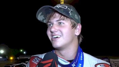 Emerson Axsom Reacts After Winning Indiana Midget Week Feature At Lincoln Park Speedway