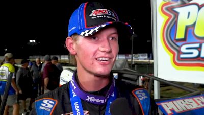 Daison Pursley Reacts After Last Lap USAC Port Royal Silver Crown Pass For Win