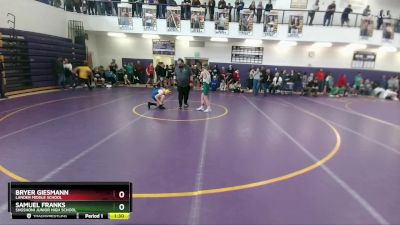 91 lbs Quarterfinal - Samuel Franks, Shoshoni Junior High School vs Bryer Giesmann, Lander Middle School