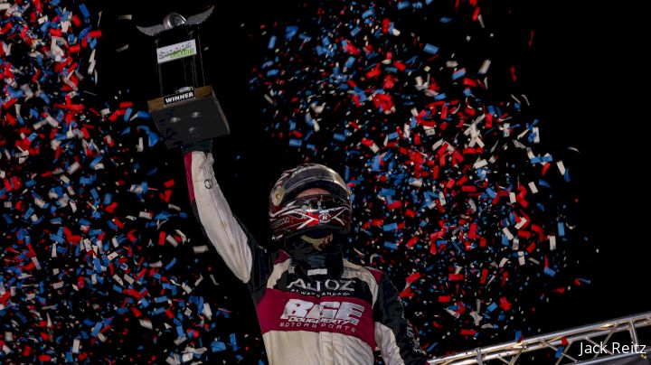 C.J. Leary Reacts After Winning First Sprint Car Race At IMS