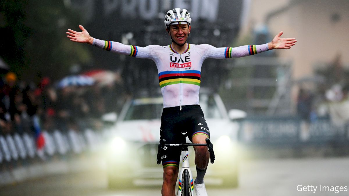 In Dark Giro dell'Emilia, Tadej Pogacar Shines In Rainbow Jersey