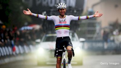 In Dark Giro dell'Emilia, Tadej Pogacar Shines In Rainbow Jersey