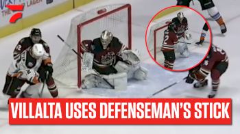 Matthew Villalta Uses Defenseman's Stick En Route To Shutout For Tucson Roadrunners