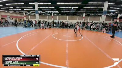 80 lbs Round 3 - Hunter Lugo, Liberty Warriors Wrestling Club vs Nathaniel Heard, Texas Select Wrestling