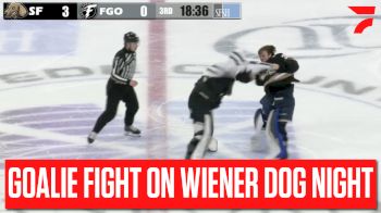 Goalie Fight On Wiener Dog Night In USHL: Sioux Falls' Aiden Wright Drops The Gloves With Fargo's Alan Lendak