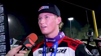Daison Pursley Reacts After Scoring Saturday USAC Sprints Ocala Finale