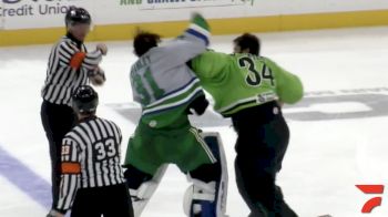 ECHL Goalie Fight: Will Cranley (FLA) Vs. Evan Cormier (SAV)