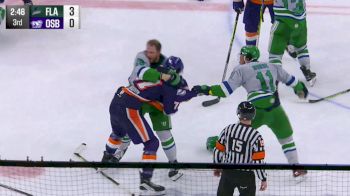 Tempers Flare And Gloves Drop At The End Of Game 4 Between Florida Everblades And Orlando Solar Bears