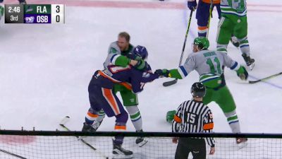 Tempers Flare And Gloves Drop At The End Of Game 4 Between Florida Everblades And Orlando Solar Bears