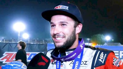 Carson Garrett Reacts After His First USAC Sprint Car Win At Lincoln Park Speedway